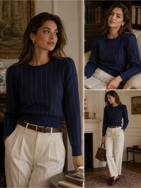 Vintage Jack Henry 100% Wool Striped Sweater Blue Old Money Academia Knit Large